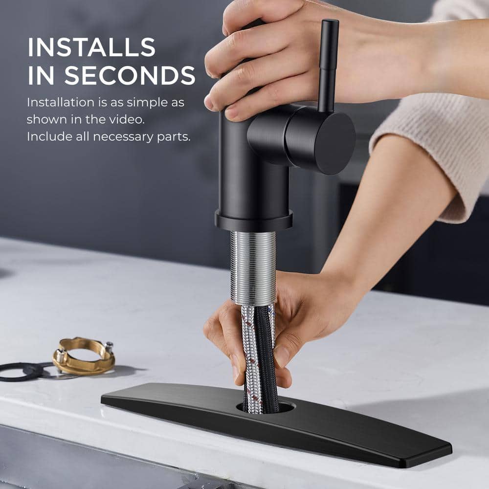 Matte Black Stainless Steel Pull Down Kitchen Faucet with Soap Dispenser