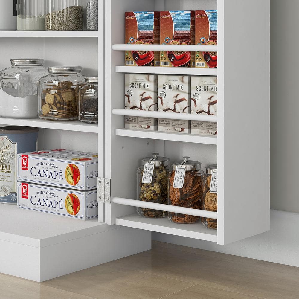 White Recessed Panel 41" Kitchen Pantry with Adjustable Shelves