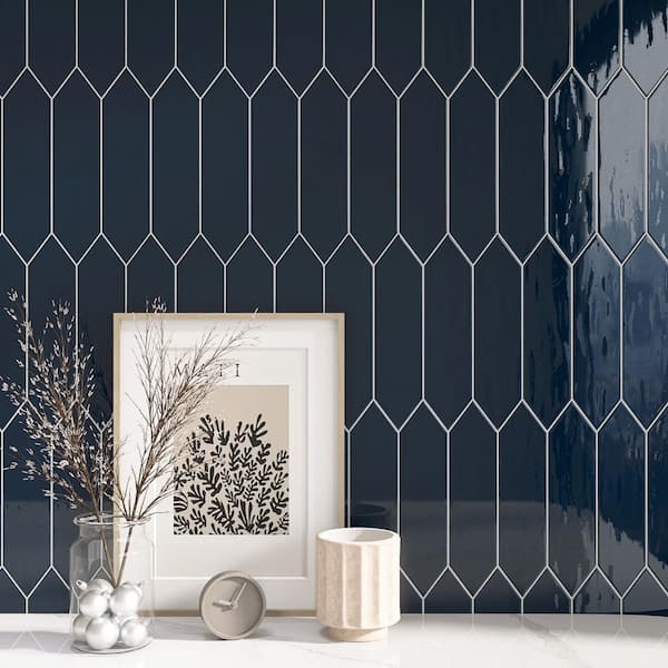 Atlanta Denim Blue 2.95 in. X 11.81 in. Glossy Ceramic Picket Wall Tile (8.07 sq. ft. /Case)