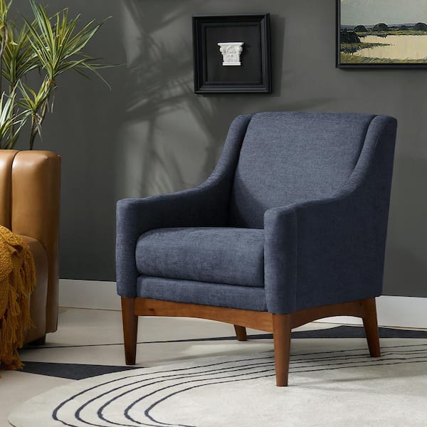 JAYDEN CREATION Gerald 30 in. Navy Polyester Arm Chair with Solid Wooden Legs