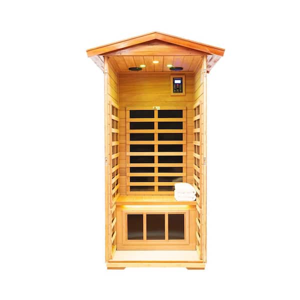 Khaya 1-Person Far Infrared Sauna with 6 Heating Panels, LCD display, Touch Control, Bluetooth Audio, and LED Lighting