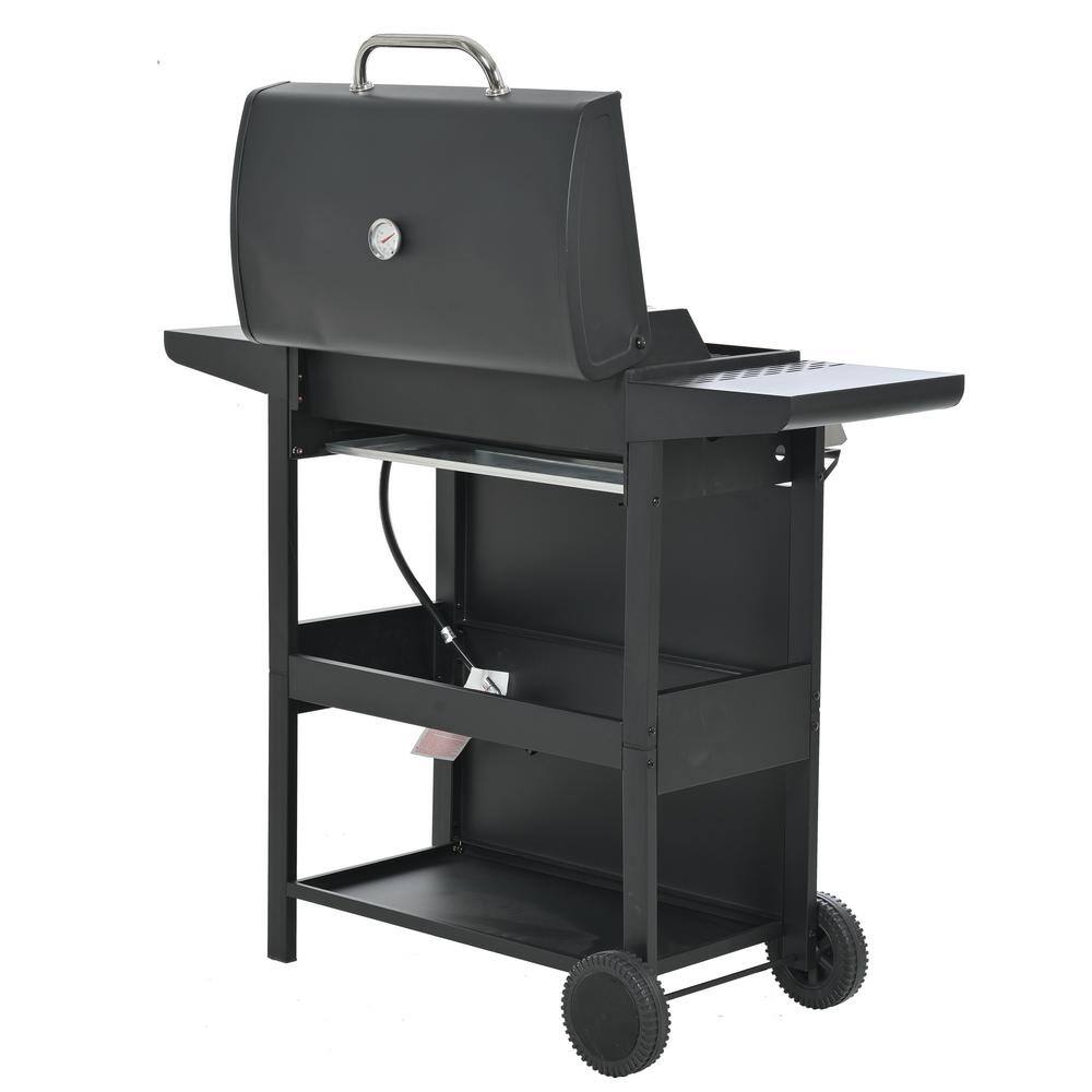 4-Burner Black Stainless Steel Propane Gas Grill with Side Burner