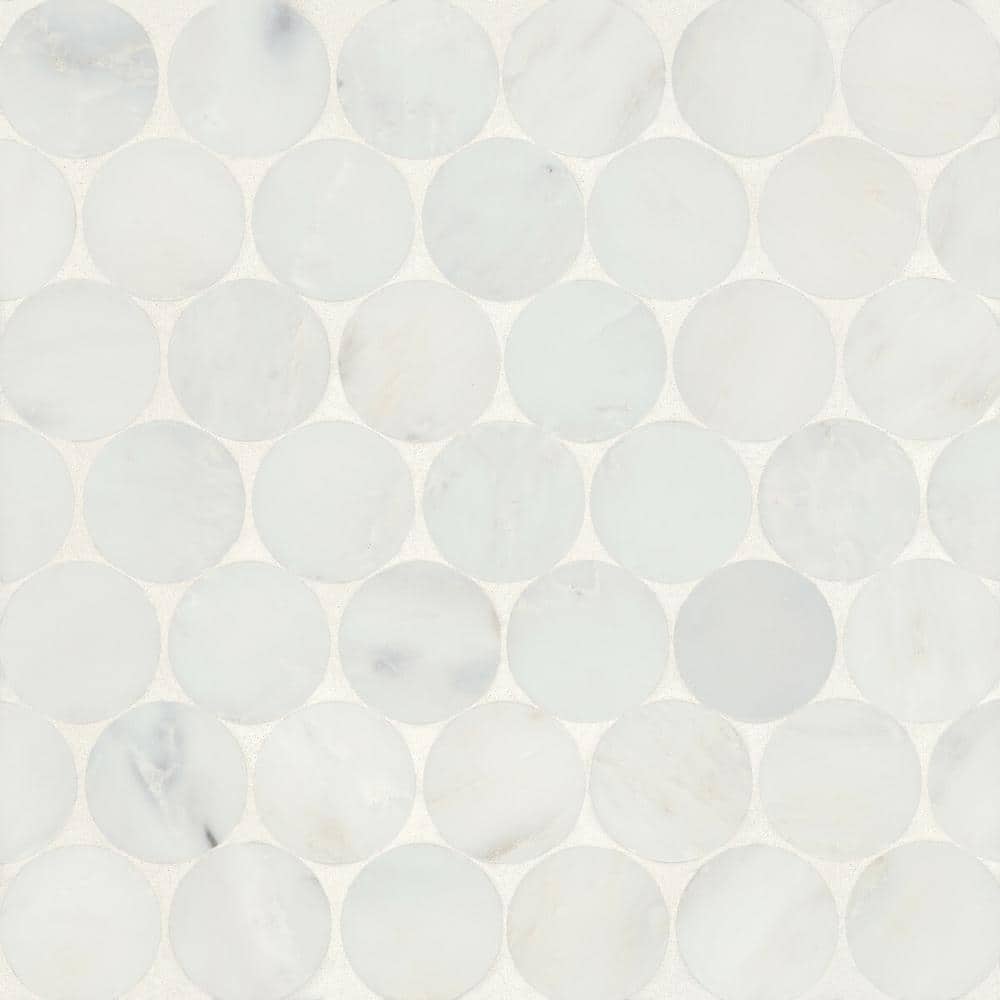 Sample-Monet Circle 4 in. x 5 in. Honed Oriental White Marble Mosaic Tile price history on PriceWatchPro
