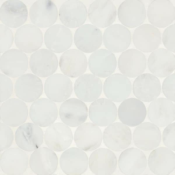 Bedrosians Monet Circle 2 in. x 2 in. Honed Oriental White Marble Mosaic Tile (4.69 sq. ft./Case)