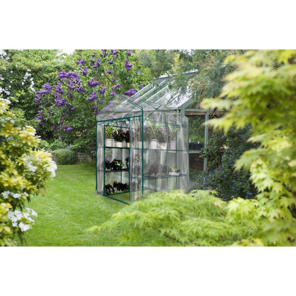 Clear PVC Walk-In Greenhouse with 8 Sturdy Shelves