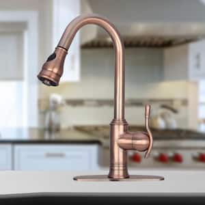 Single-Handle Pull-Down Sprayer Kitchen Faucet in Antique Copper
