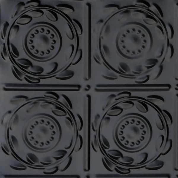 Take Home Sample - Crowning Glory Satin Black 1 ft. x 1 ft. Decorative Tin Style Nail Up Ceiling Tile (1 sq. ft./case)
