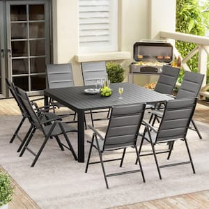 Dark Gray Expandable Aluminum Outdoor Dining Table with Chairs (Set of 9)