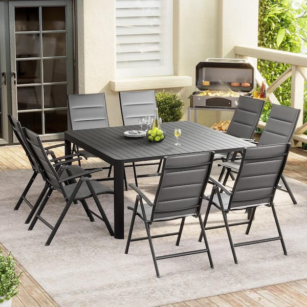 Crestlive Products Dark Gray Expandable Aluminum Outdoor Dining Table with Chairs (Set of 9)