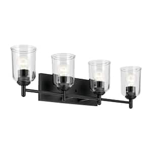 Shailene 29.75 in. 4-Light Black Traditional Bathroom Vanity Light with Clear Glass