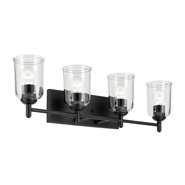KICHLER Shailene 29.75 in. 4-Light Black Traditional Bathroom Vanity Light with Clear Glass