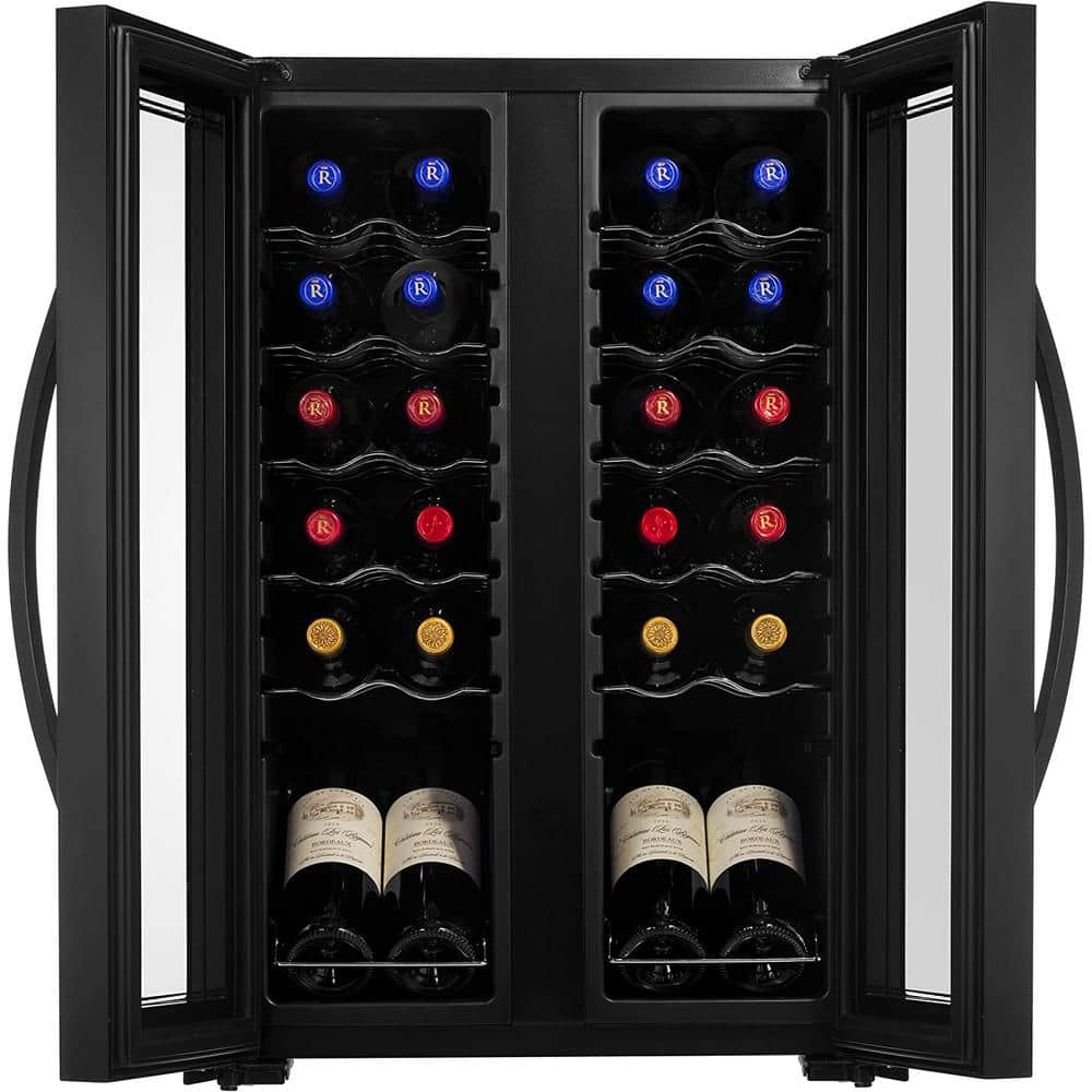 NutriChef Dual Zone Black Freestanding 24 Bottle Wine Refrigerator