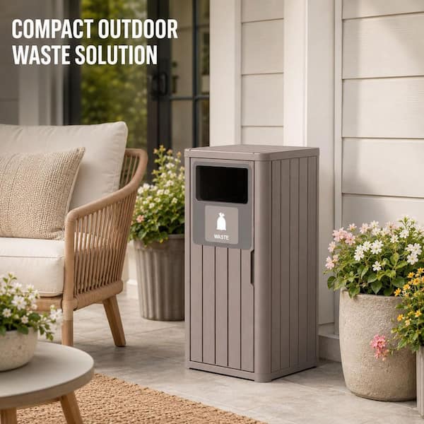 EFU 21 Gal. Small Light Brown Resin Deck Box Outdoor Trash Can