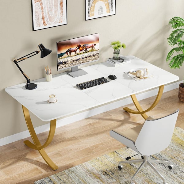 Sleek Marble Top White Computer Desk