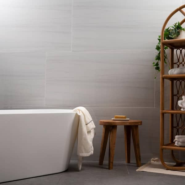 Bianco Dolomite 24 in. x 48 in. Polished Porcelain Stone Look Floor and Wall Tile (16 sq. ft. /Case)