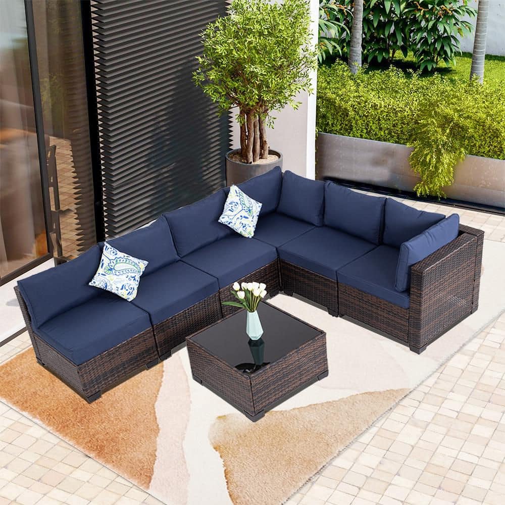 7-Piece Wicker Outdoor Sectional Sofa Set, Patio Conversation Set with Wate