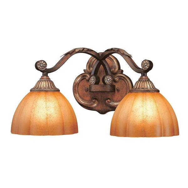 Hampton Bay Chateau Deville 2-Light Walnut Vanity Light with Champagne Glass Shades