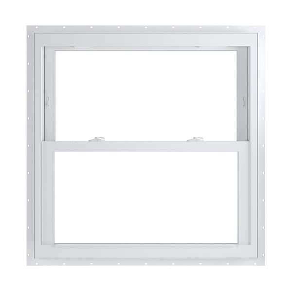 American Craftsman 35.75 in. x 36 in. 70 Series White Double Hung Low-E Argon PS Glass Vinyl Fin No J Window, Screen Incl