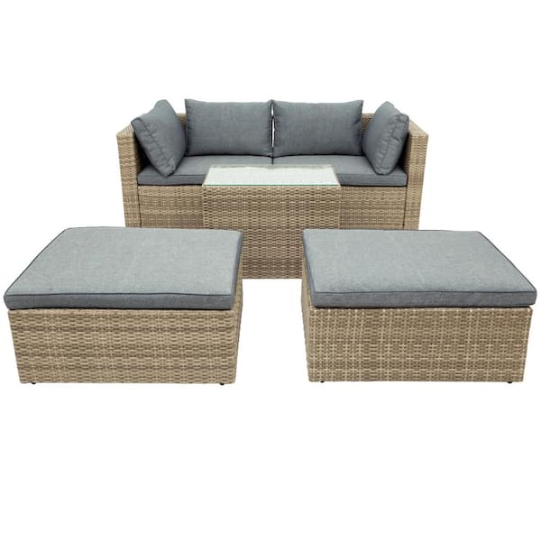 Unbranded 5 Piece Wicker Outdoor Sectional Set with Gray Cushions