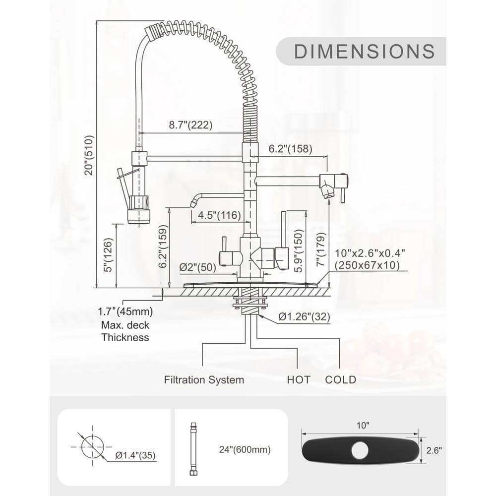 Matte Black Dual Handle Pull Down Kitchen Faucet with Spray Wand
