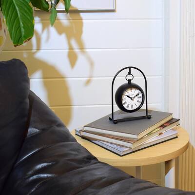 8 in. Black Arch Poclet Watch Table Clock