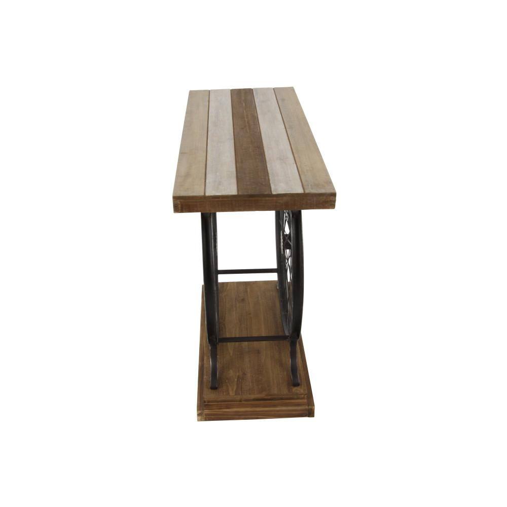 Industrial Brown Wood and Metal Wheel Console Table with Storage