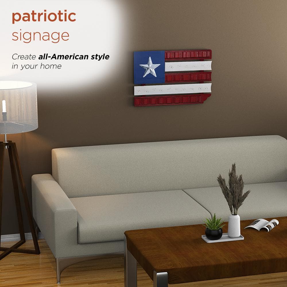 Rustic Red, White, and Blue Wood and Metal Flag Wall Sculpture