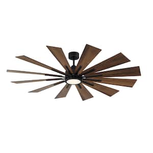 Farmhouse 60 in. W x 8.08 in. H Integrated LED Matte Black Indoor Ceiling Fan with White Glass Shade