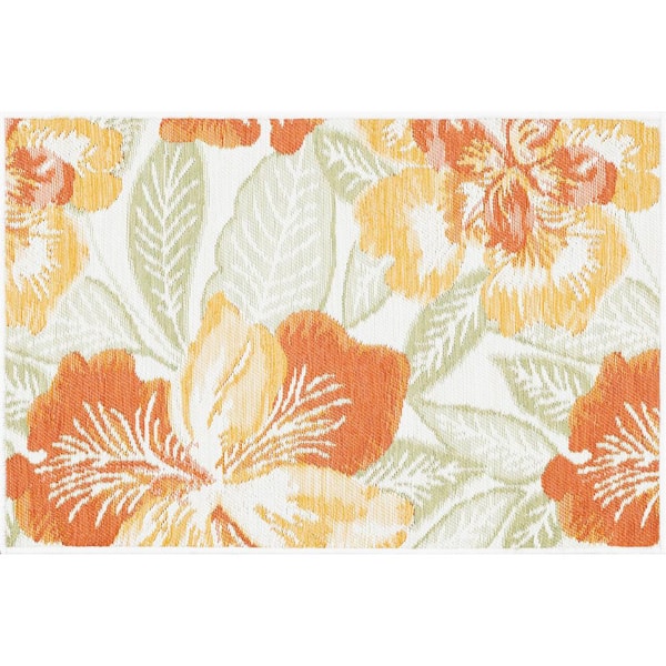 Flora Orange 2 ft. x 3 ft. Floral Indoor/Outdoor Area Rug