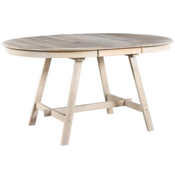 Polibi 41.4 in. Natural Wash Solid Wood Retro Round Extendable Dining Table for 4