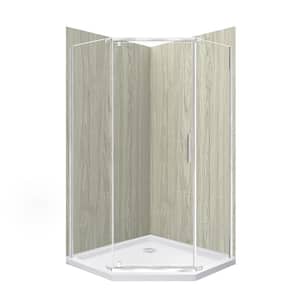 Cove 42 in. L x 42 in. W x 78 in. H Corner Shower Stall/Kit with Corner Drain in Driftwood and Silver