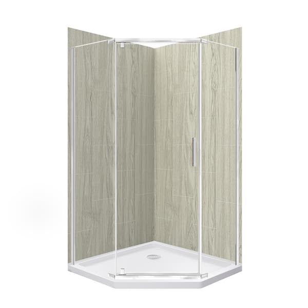 CRAFT + MAIN Cove 42 in. L x 42 in. W x 78 in. H Corner Shower Stall/Kit with Corner Drain in Driftwood and Silver