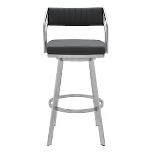 26 in. Timeless Slate Grey Faux Leather Silver Finish Swivel Counter Stool
