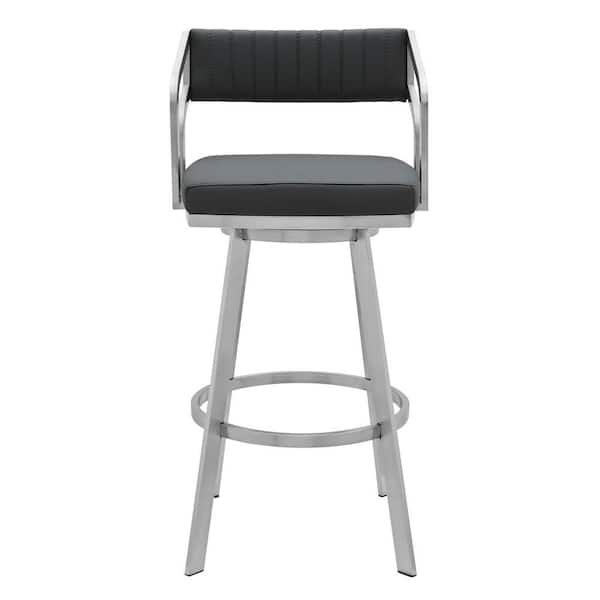 HomeRoots 26 in. Timeless Slate Grey Faux Leather Silver Finish Swivel Counter Stool