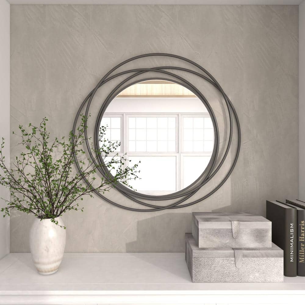 Elegant Overlapping Rings 42" Round Wood and Metal Wall Mirror