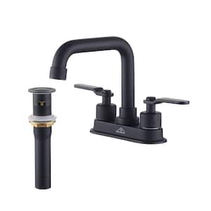 4 in. Centerset 2-Handle High-Arc Bathroom Faucet with Pop-Up Drain Kit in Matte Black