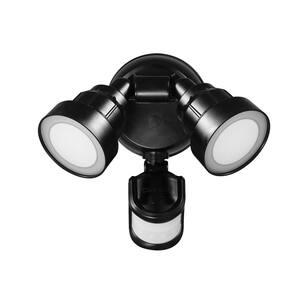 15-Watt Equivalent Twin Head Black 1400 LM Hardwired Motion Activated Outdoor Integrated LED Flood Security Area Light
