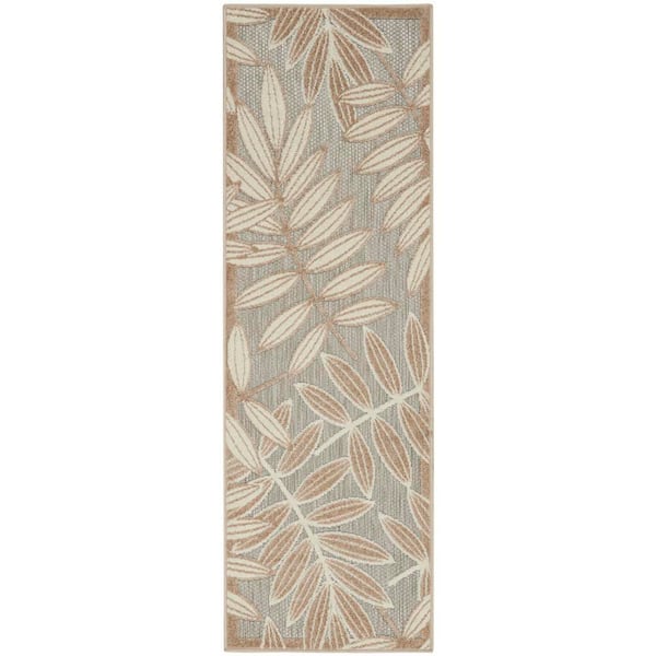 Aloha Natural 2 ft. x 6 ft. Kitchen Runner Floral Modern Indoor/Outdoor Patio Area Rug