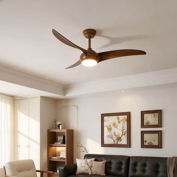 52 in. Brown 3 ABS Blades Downrod Standard Ceiling Fan with LED Light and Remote Included