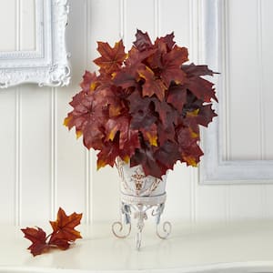 20in. Autumn Maple Leaf Artificial Plant in Metal Planter