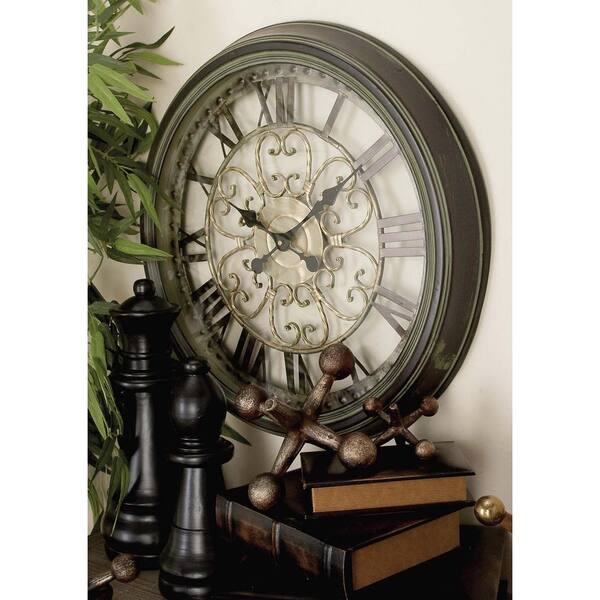 Litton Lane 24 in. New Traditional Round Scrollwork Wall Clock