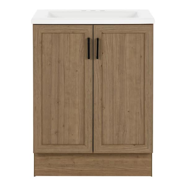 Fonthill 24.5 in. W x 18.75 in. D x 32.89 in. H Single Sink Bath Vanity in Sand Elm with White Cultured Marble Top