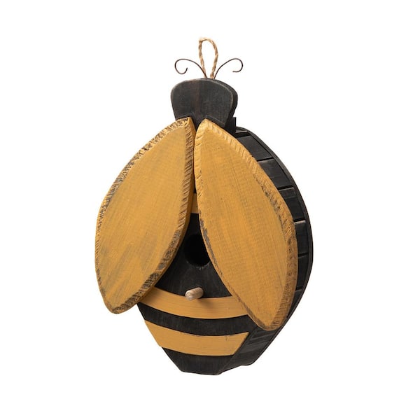 Glitzhome 11.75 in.H Unique Cute and Lifelike Bee Shaped Distressed Solid Wood Garden Birdhouse