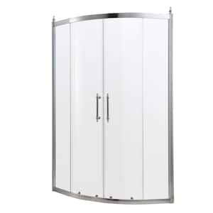 72 in. x 36 in. Double Sliding Bypass Frameless Shower Door Enclosure Tub Door with Pattern Glass in Chrome