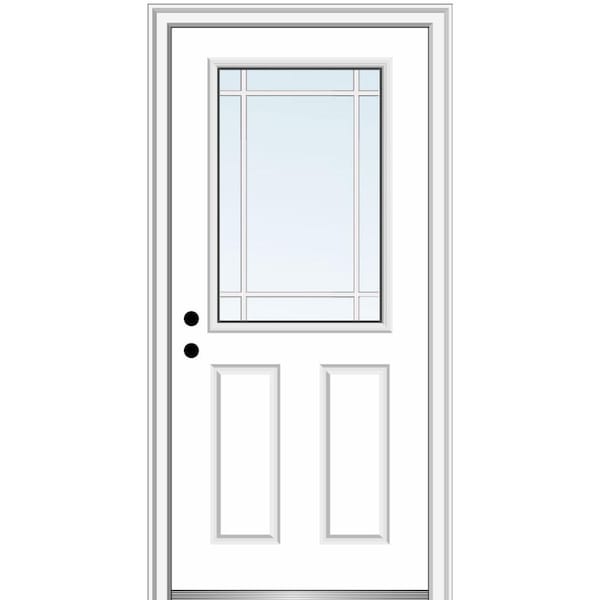 MMI Door 32 in. x 80 in. Internal Grilles Right-Hand Inswing 1/2-Lite Clear 2-Panel Painted Fiberglass Smooth Prehung Front Door