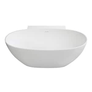 Arcticstone 63 in. x 34 in. Solid Surface White Stone Freestanding Soaking Bathtub in Matte White with Drain