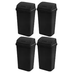 13 Gal. Black Swing Top Lid Kitchen Wastebasket Plastic Household Trash Can (4-Pack)