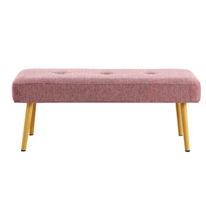 Pink Linen Fabric Upholstered Bedroom Bench with Gold Metal Legs Shoe Changing Bench Sofa Bench Dining Chair