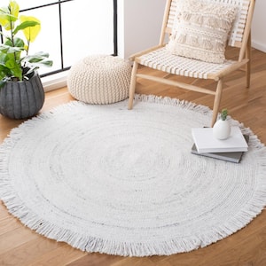 Braided Ivory/Gray 5 ft. x 5 ft. Round Striped Geometric Area Rug