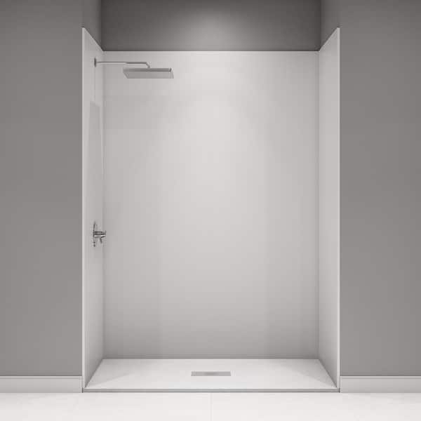 CASTICO 60 in. L x 32 in. W x 84 in. H Solid Composite Stone Shower Kit with White Walls & Cntr White Sand Shower Pan Base